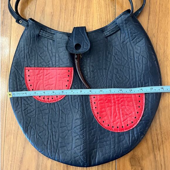 Vintage Navy Blue Vinyl Bag Red Watermelon Slice Pockets - Picture 3 of 10